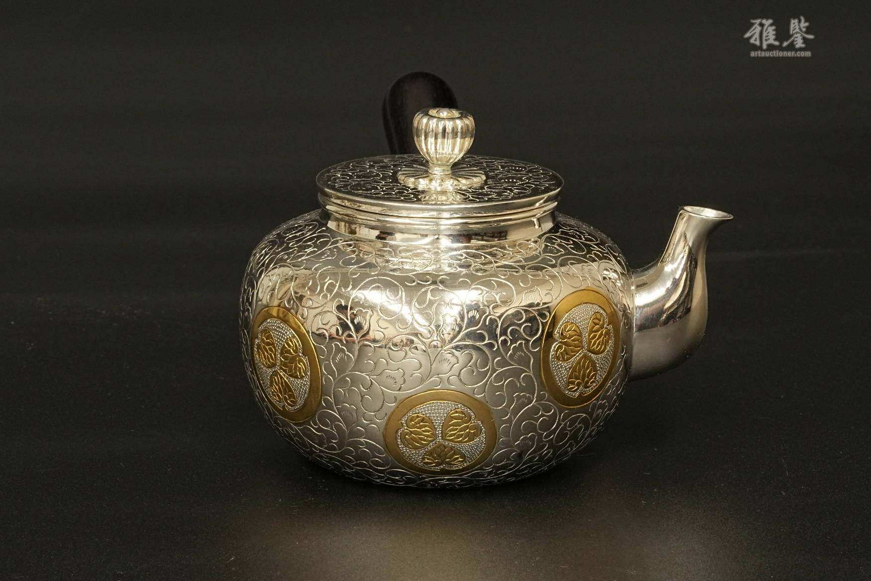纯银 净益造 唐草纹急须
